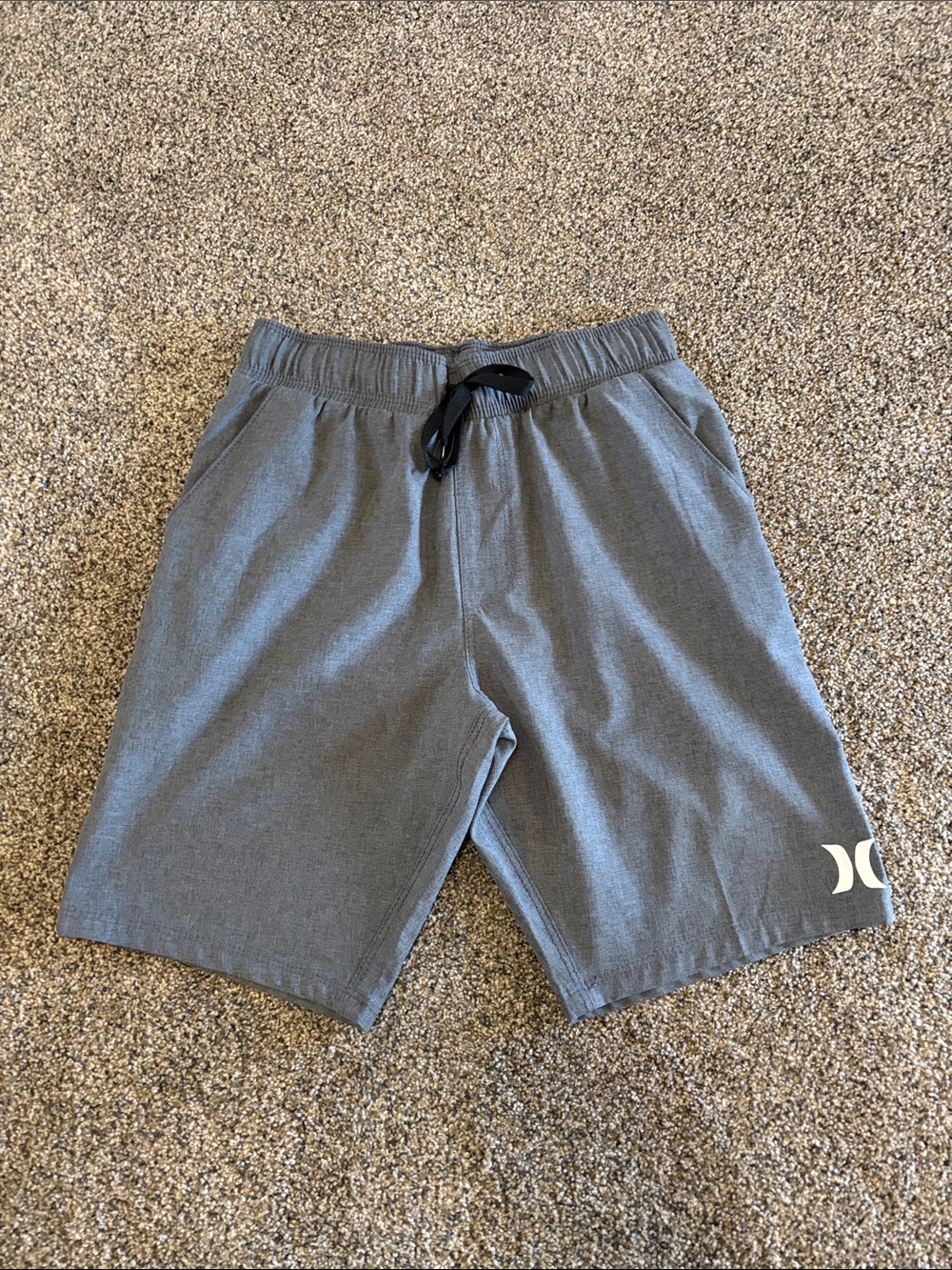 Boys Hurley Heather Gray Athletic Shorts with Black Drawstring Size Medium